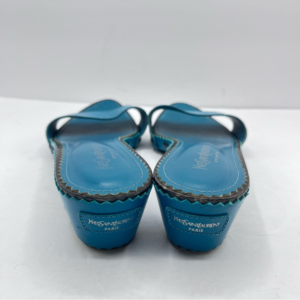 YSL Vintage Women’s 41 Yves Saint Laurent Blue/Green Leather Slide Sandals Italy - Picture 10 of 14